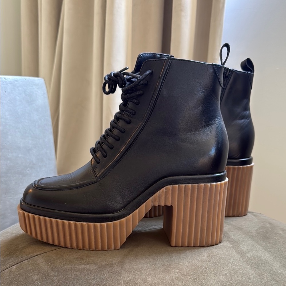 Black Leather Ankle Boots with Chunky Brown Sole- Diva Boots!